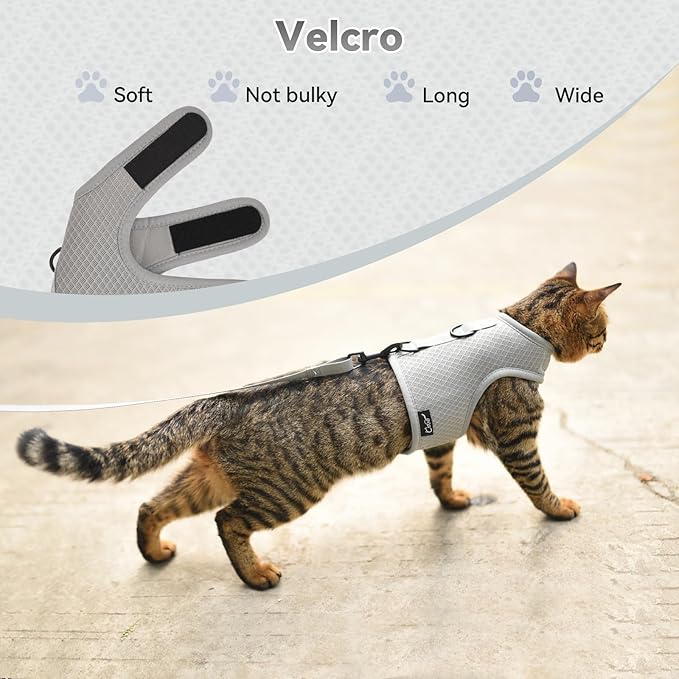 Cat Harness and Leash Set for Walking Escape Proof, Grey, Extra Large