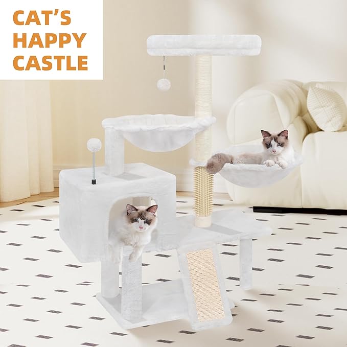 ROYPET 3-Tier Grey Cat Tree Tower with Hammocks (Beige, 39.4'')