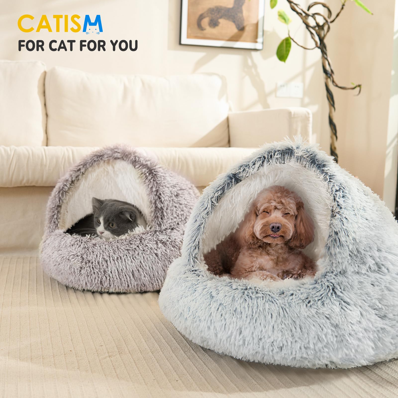 CATISM Cat Bed Hooded Cat Beds for Indoor Cats Covered Cat Beds