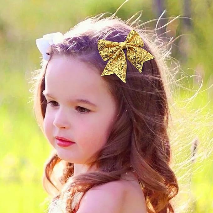 3-inch Sequined Bow Hair Clips For Baby Girls, Toddler, Kids and Young Women Birthday Party Wedding Christmas Occasions Pet Accessories Set of 2 (Sky Blue)