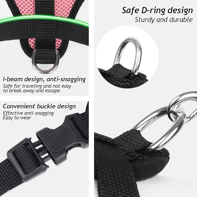 shudyear Summer cat Chest Harness and Leash, Anti-Escape Adjustable Soft mesh cat Leash and Chest Harness Set for All Types of Cats cat Vests (Size S,Pink)
