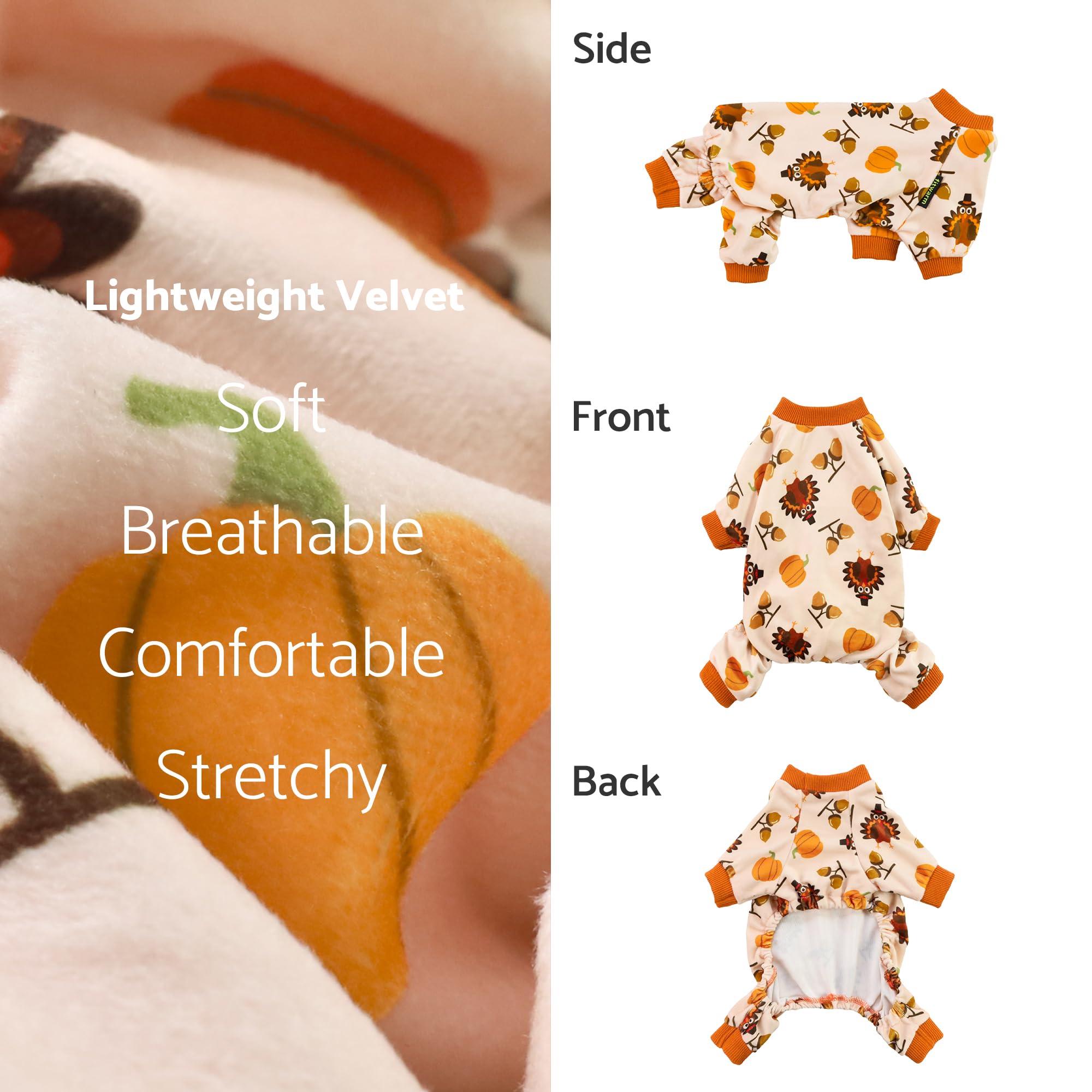 Fitwarm Thanksgiving Turkey Dog Pajamas, Funny Dog Winter Clothes for Small Dogs Girl Boy, Pet Jumpsuit, Cat Onesie with Feet, Lightweight Velvet, Orange, XL