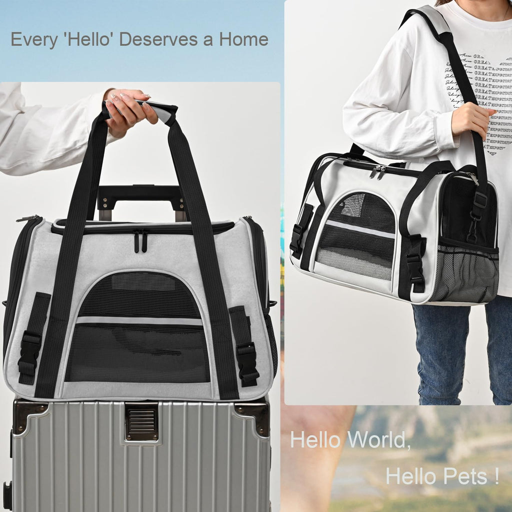 SURILEHEGE Dog Cat Carrier Soft for Small Pet Up to 16 Lbs TSA Airline Approved Travel Carrier Collapsible Puppy Car Mesh Bag 17.5 * 10.2 * 11.4 inch - Grey & Black