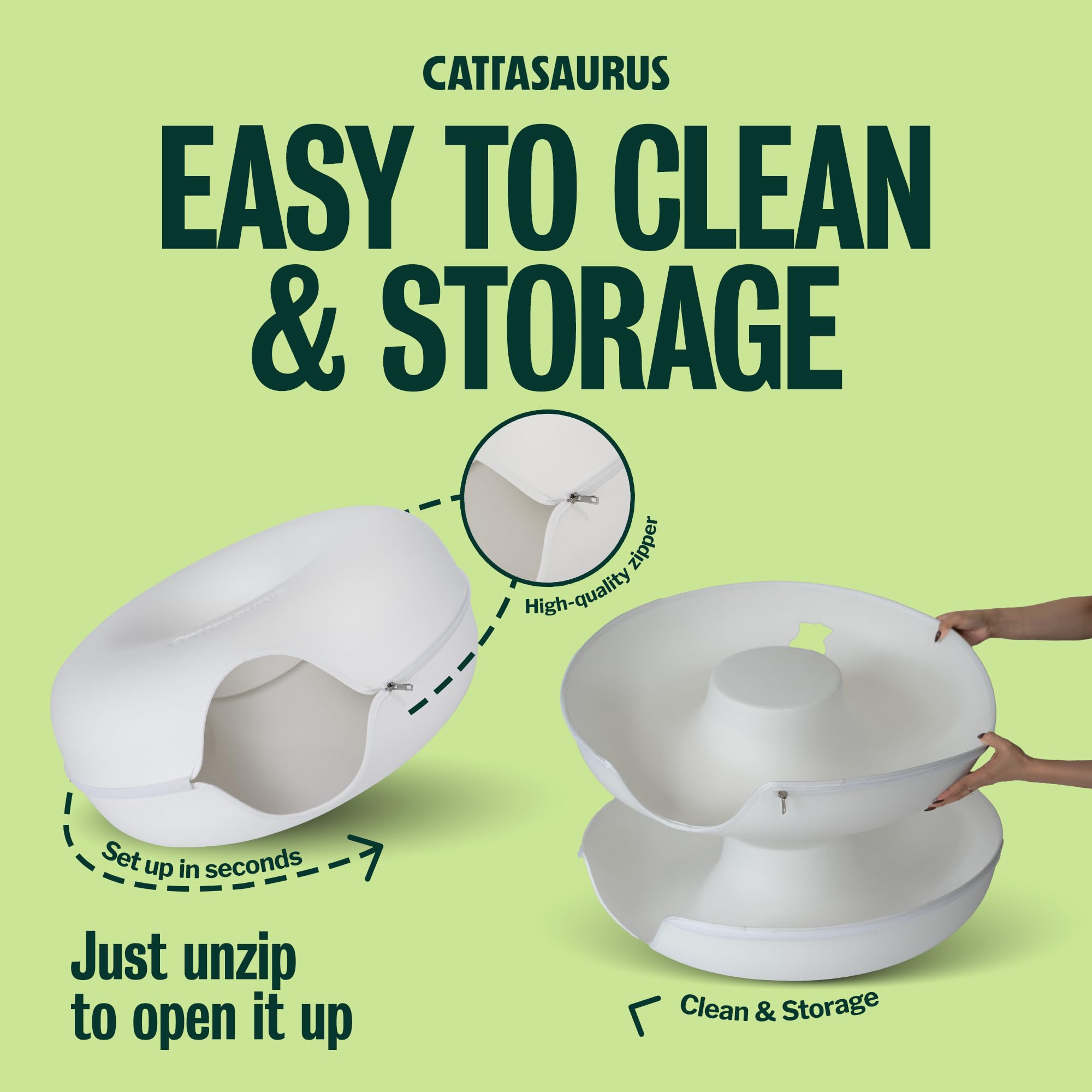Cattasaurus Peekaboo Cat Cave, Extra Spacious for Multiple & Large Cats 15+ lbs, Scratch Detachable Cat Beds for Indoor Cats, Washable Tunnel Bed, Comfy Donut Tunnel (White, Jumbo)