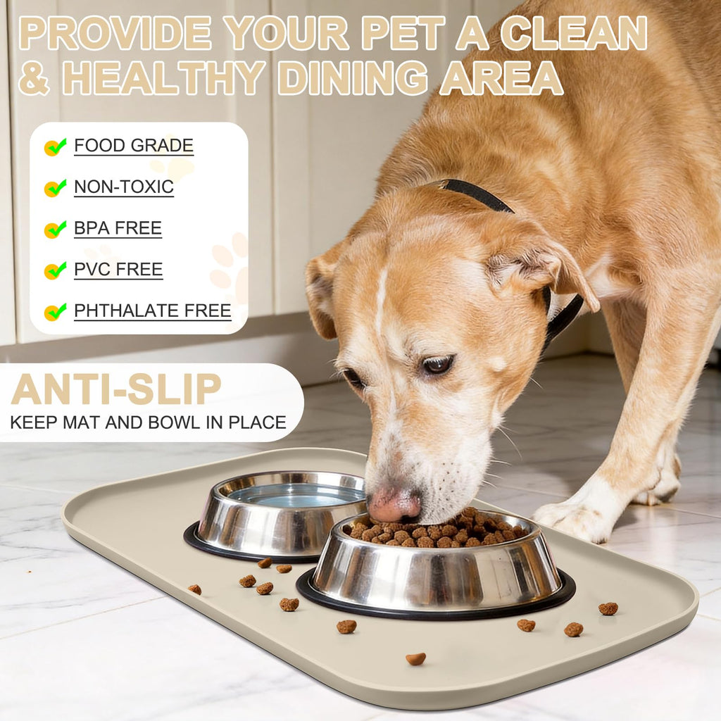 SMILOOL Waterproof Silicone Pet Food Mat with Raised Edge for Dog & Cat