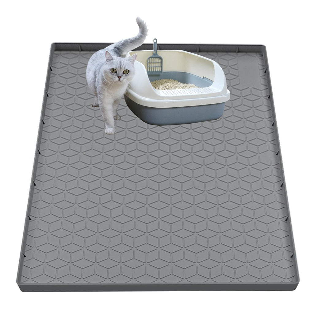 Jacooxi Cat Litter Mat for Litter Box, Silicone Large Cat Litter Trapping Mat - 31x22 in, Waterproof & Non-Slip, Durable & Easy Clean, Gray