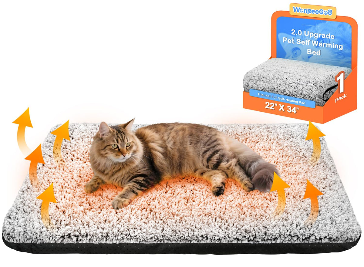 Self Warming Cat Bed, 2.0 Upgraded Thermal Mat for Indoor Cats, 22 x 34 In