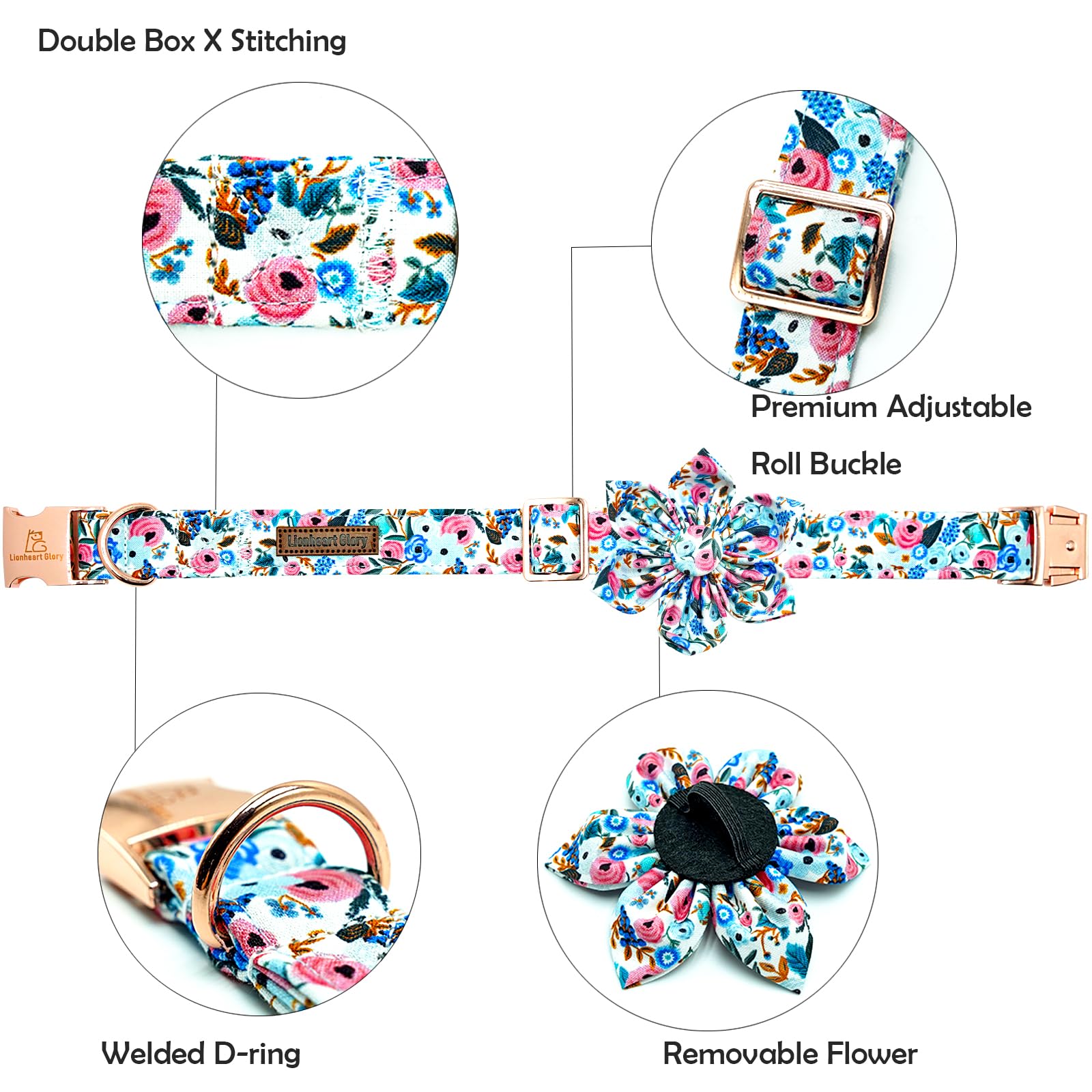 Lionheart Glory Floral Dog Collar - Soft, Durable & Adjustable for Medium Dogs