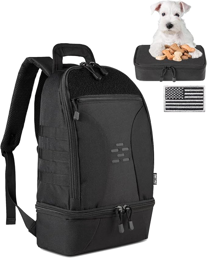 DBTAC Tactical Pet Backpack for Small Dogs & Cats - Compact Travel Bag with Insulated Pocket & 1x Detachable Food Container Included | Outdoor Hiking, Road Trip