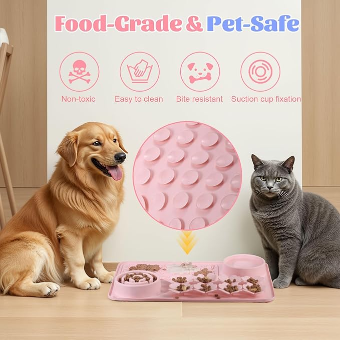 Silicone Lick Mat for Dogs & Cats – Slow Feeder Dog Bowl, Non-Slip Licking Mat for Large & Small Breeds, Puzzle Feeder & Snuffle Mat for Fast Eaters, Interactive Pet Food Mat with Spatula