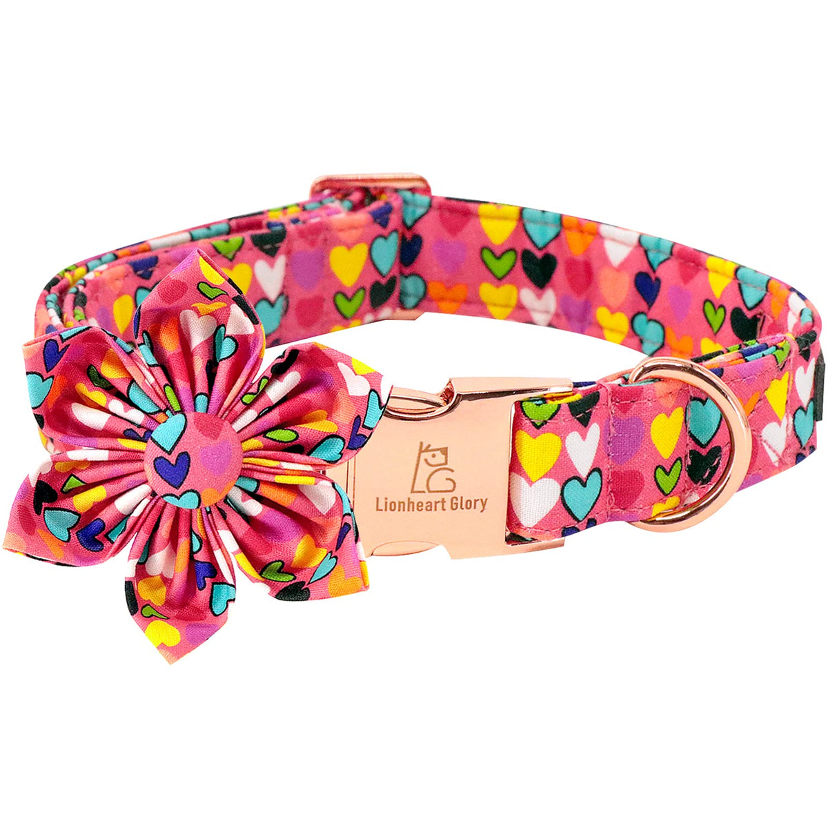 Lionheart Glory Heart Dog Collar, Valentine's Day Dogs Collar with Flower, Cute Floral Pattern Pet Collars Adjustable Dog Collars for Small Dogs