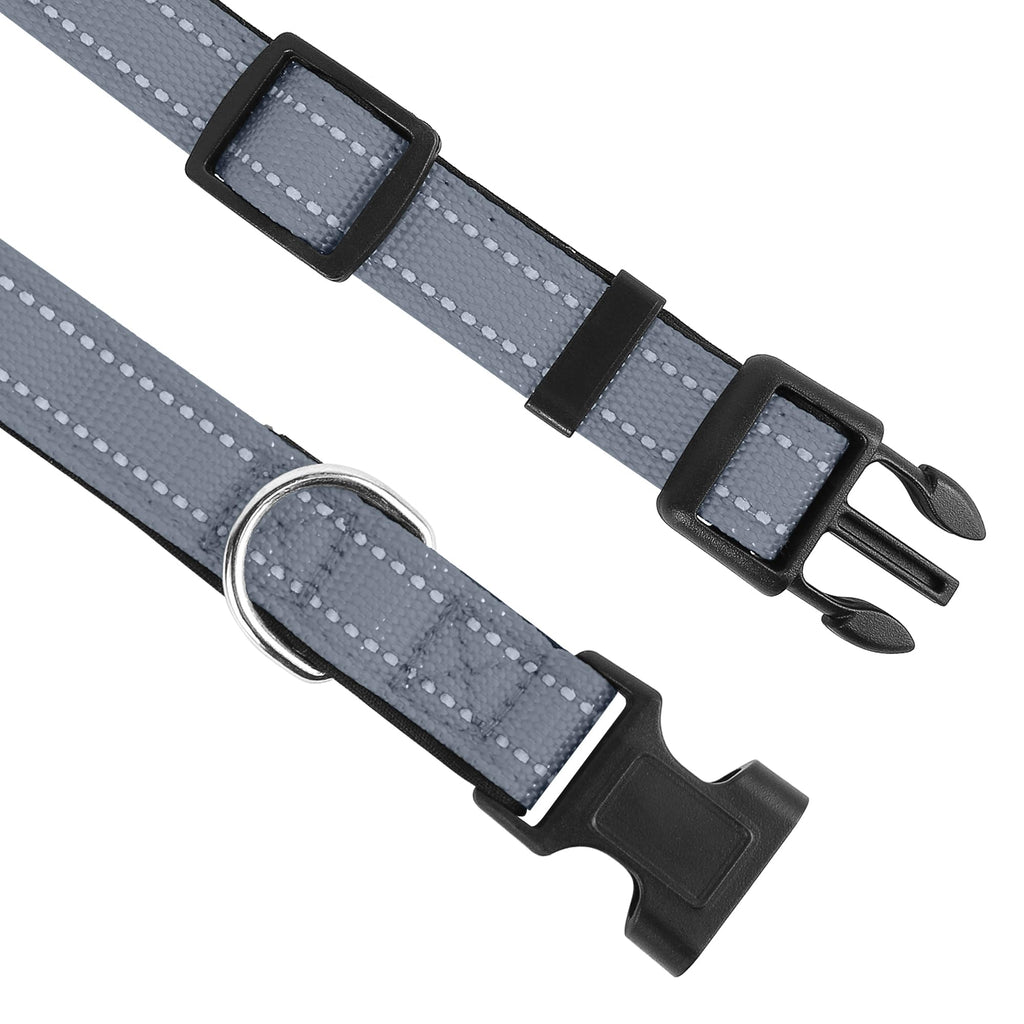 PWOD Reflective Dog Collar, Adjustable Soft Neoprene Padded,Gray,XL