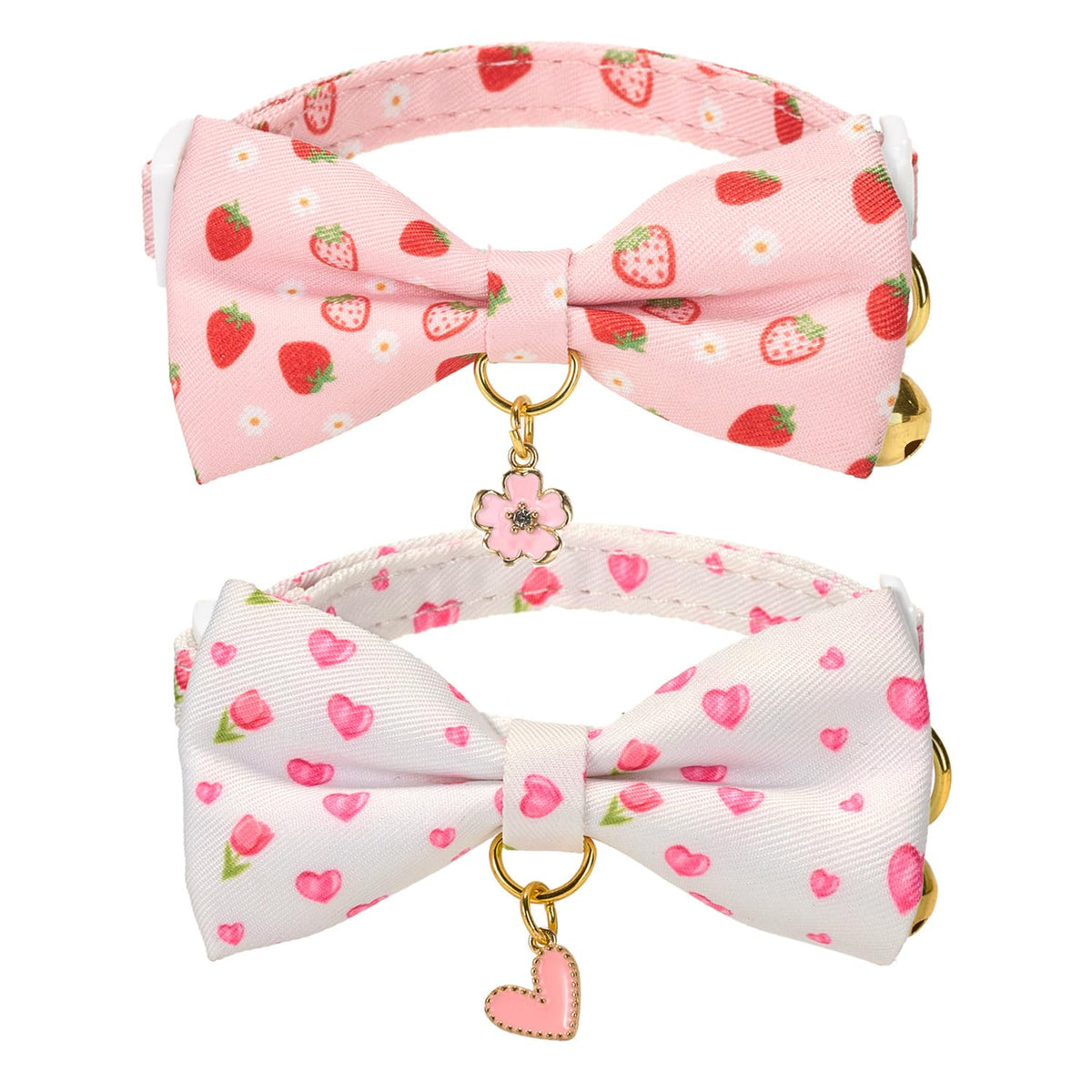 Ewinoom 2 Pack Soft Corduroy Cat Collars with Bow Tie & Bell Adjustable Breakaway Kitten Bowtie Collar for Female Male Cats(White & Grass Green)