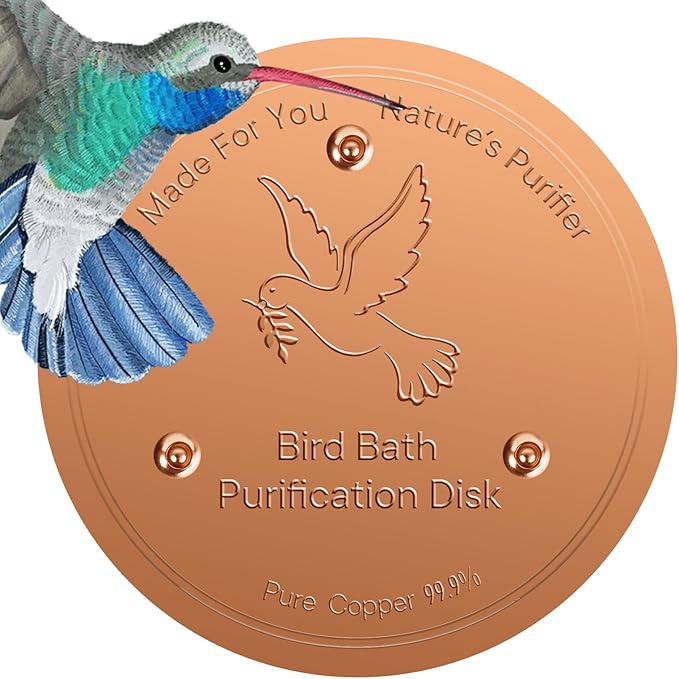 HIGHYEAH Bird Bath Copper Disc- Reinforced 99.99% Pure Copper Bird Bath Purification Basin with Three-Point Support Providing Physically Safe Clean Water Suitable for Outdoor Bird Baths