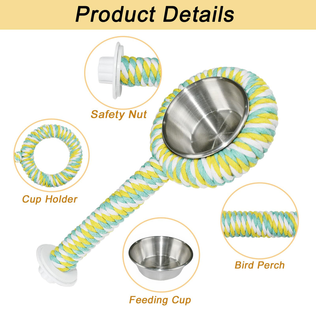 ASOCEA Bird Perch Feeding Cup,Bird Bowls for Cage Parakeet Feeder Parrot Food Bowls Parrot Cage Accessory for Budgie Lovebird Cockatiel Parakeet Canary Finch Small Parrots,Colorful