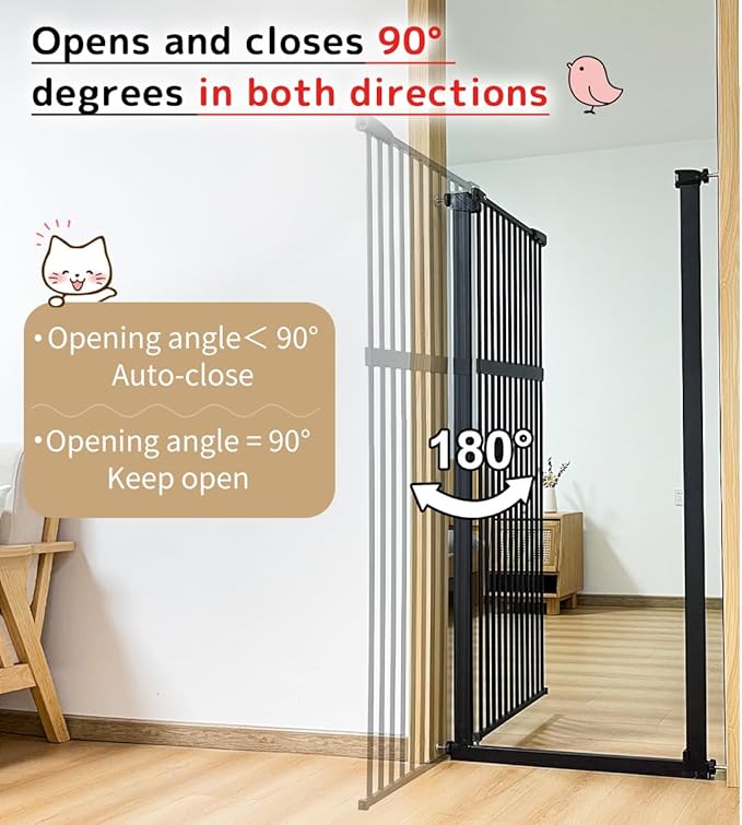 Lumizone Extra Tall Pet Gate 55.12" High Pressure Mounted 55.12"-59.24" Extra Wide (9 Sizes) 1.37" Gap for Cat Dog Stairs Doorway Hallway No Drilling Auto-Close (55.12"-59.24" W, Black)