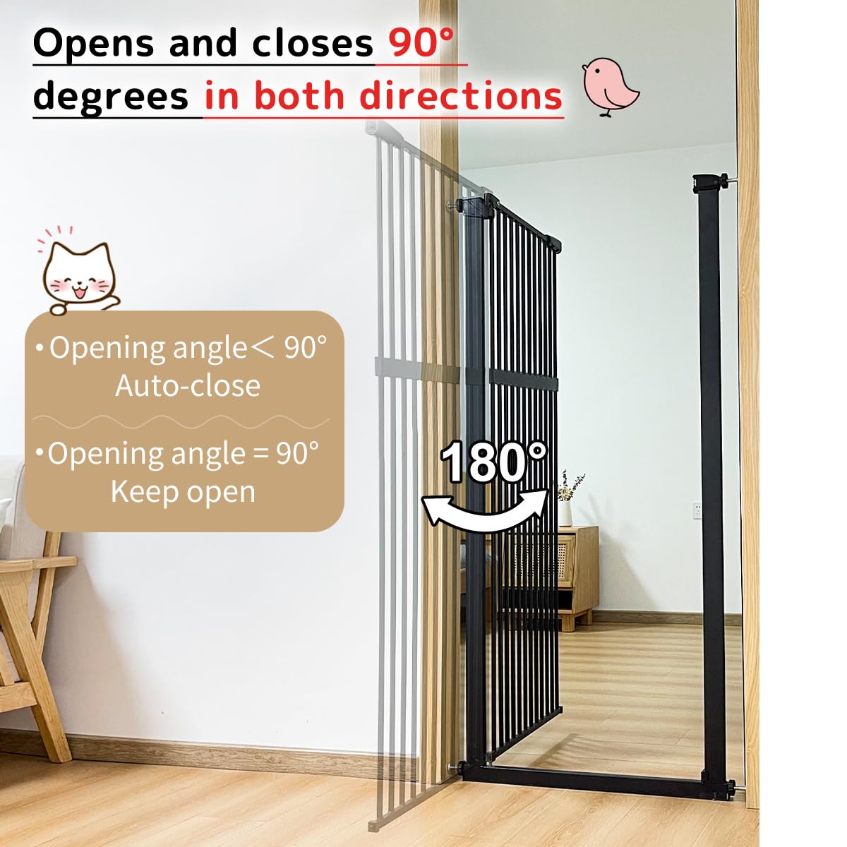 Lumizone 55.12" Extra Tall Pet Gate for Cat Dog 30.12"-38.38" Wide Black