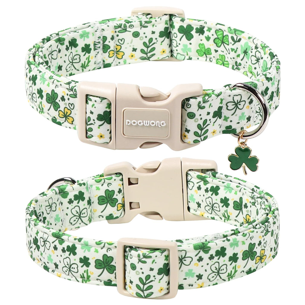 DOGWONG St Patrick's Dog Collar, Green Clover Pet Collar Cotton Holiday Pet Collar Cute Puppy Collar Adjustable Pet Dog Collars for Small Dogs,S