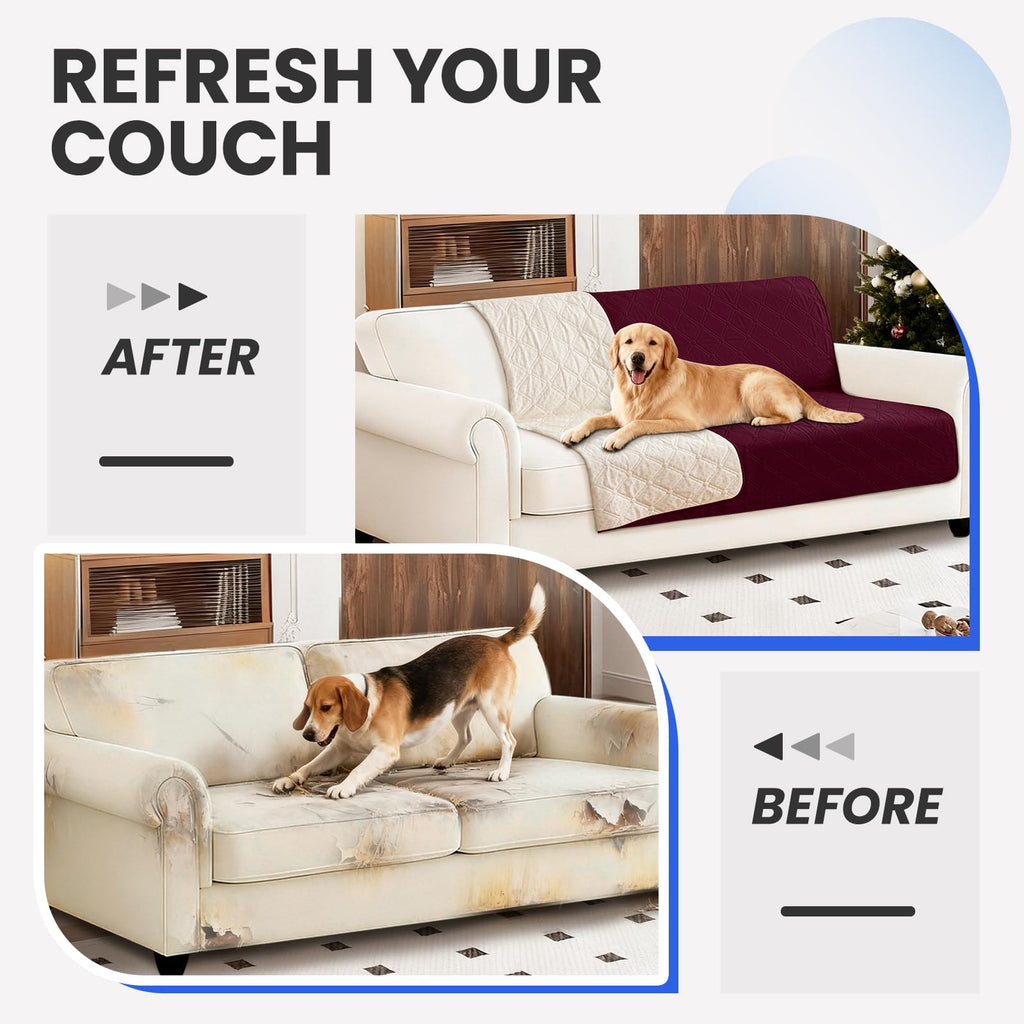 Waterproof Dog Blanket, Non-Slip Soft Pet Bed Cover, Couch Cover for Dogs Washable, Protects Sofa, Furniture, Crate, Car, Tear Resistant Leakproof Pet Blanket Christmas (52x82 Inch, Burgundy)