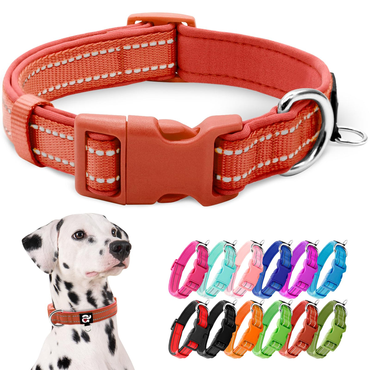 azuza Reflective Dog Collar, Neoprene Padded Puppy Collar, Hot Pink, XS