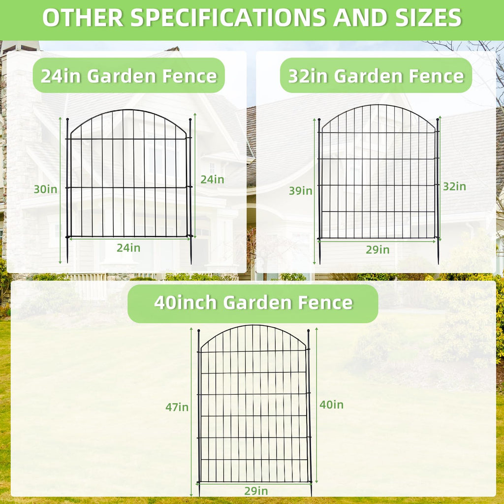 Decorative Garden Fence 24in (H) x10ft (L), 5 Pack No Dig Fence Animal Barrier for Dog with Lock, Arched Flower Bed Edging, Wire Border Panel Fencing for Yard Patio Outdoor Decor