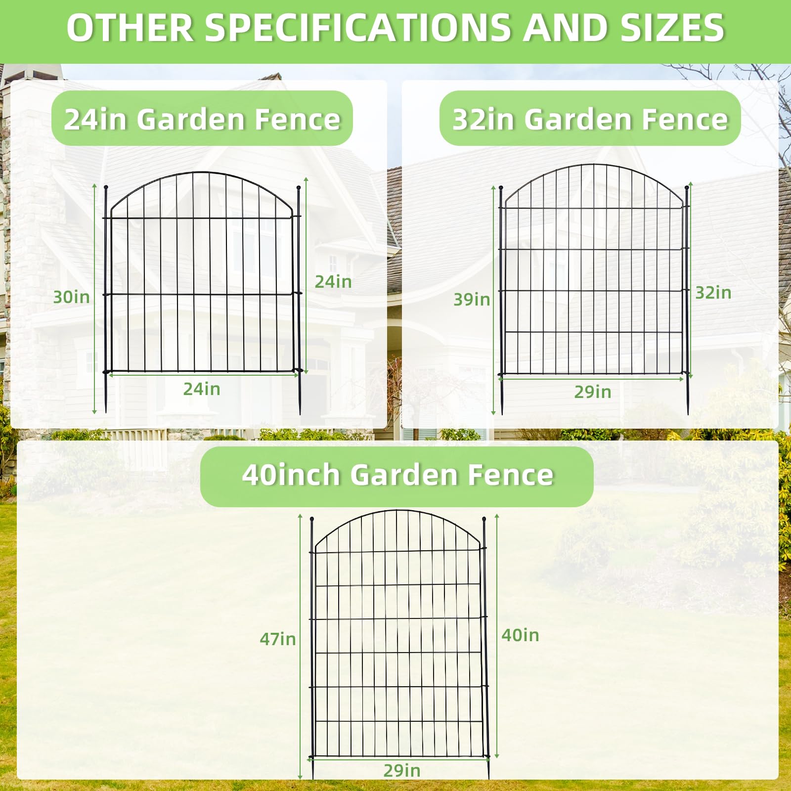 Decorative Garden Fence 24in (H) x10ft (L), 5 Pack No Dig Fence Animal Barrier for Dog with Lock, Arched Flower Bed Edging, Wire Border Panel Fencing for Yard Patio Outdoor Decor