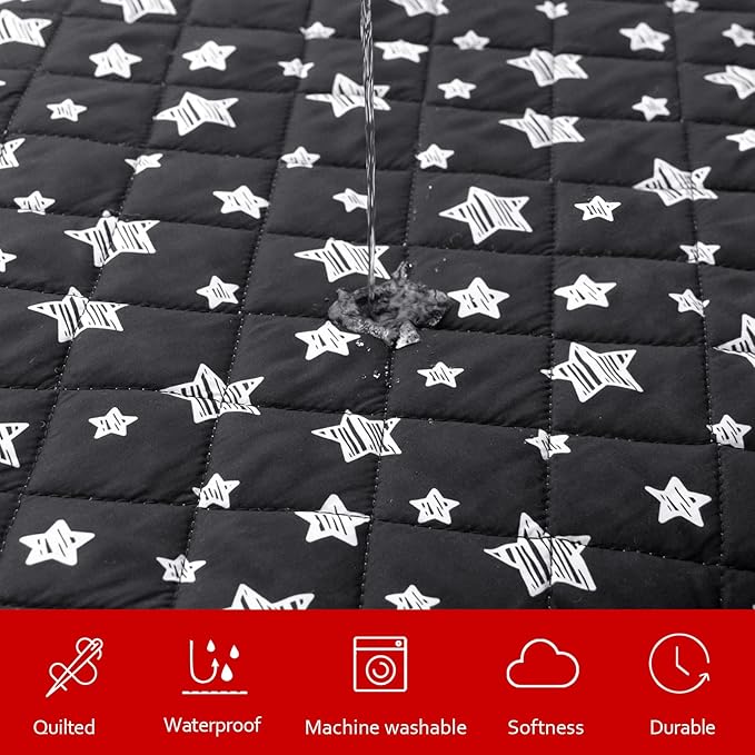 Waterproof Dog Bed Covers Replacement Washable Pet Hair Easy to Remove, Noiseless Quilted Puppy Pet Bed Cover Lovely Black Star Print 29x41 Inches, for Dog/Cat, Cover Only