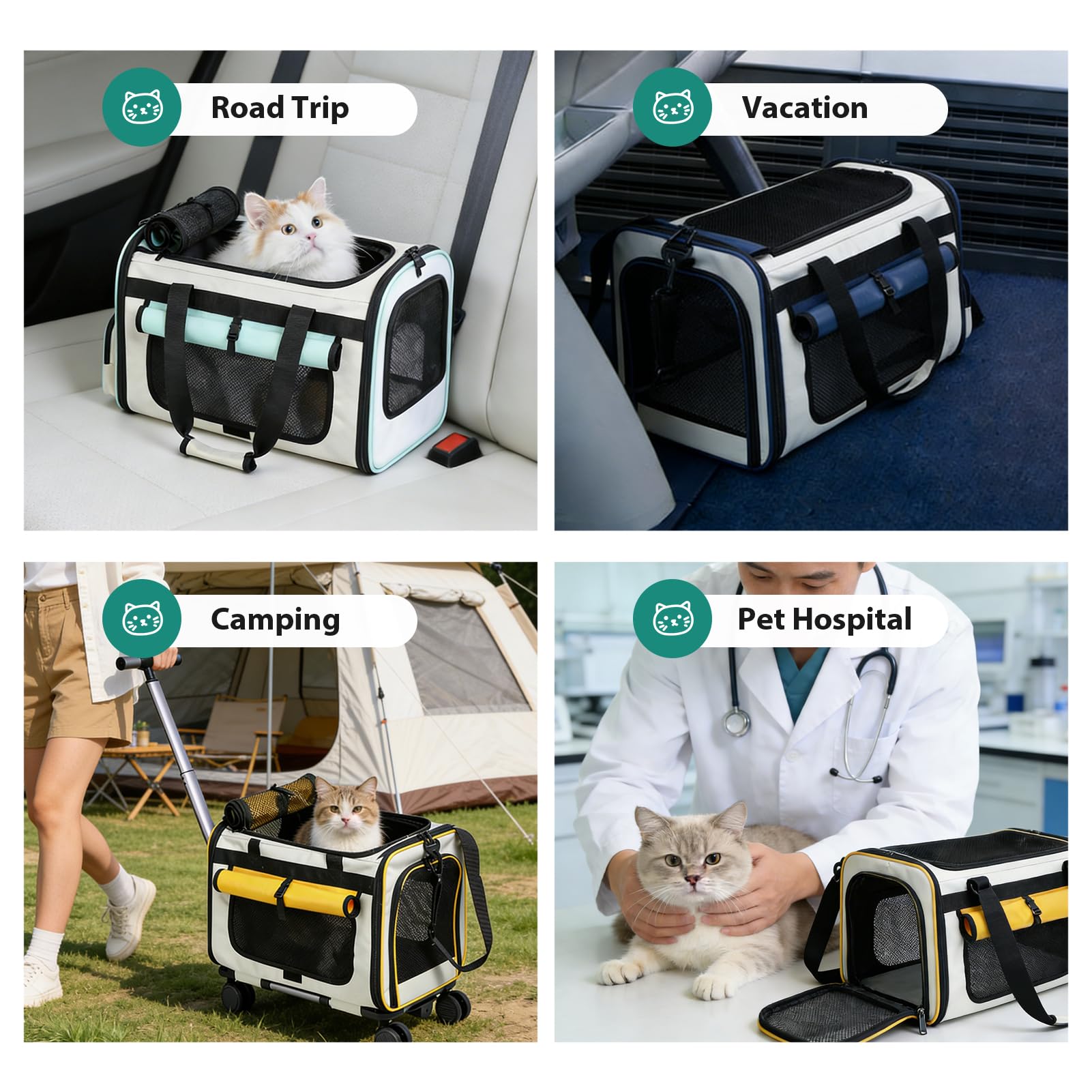 Expandable Pet Carrier with Wheels for Small Dogs and Cats,Airline Approved Rolling Cat Carrier with Removable Platform,18”X11”X14”,Foldable Soft-Sided Travel Bag Fits Under Seat,Up to 16 lbs(Blue)