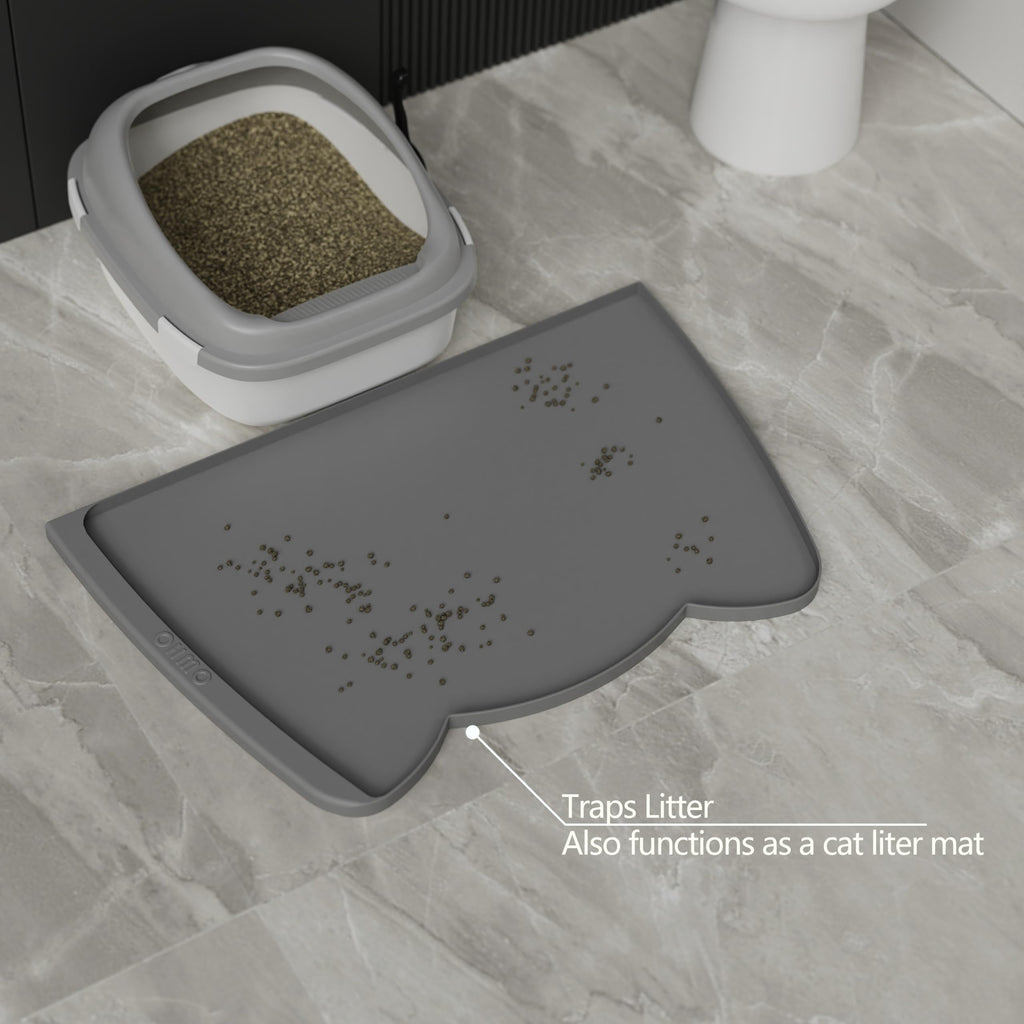 OHMO Large Dog Food Mat, Silicone Pet Feeding Mat, 24x15, Dark Grey