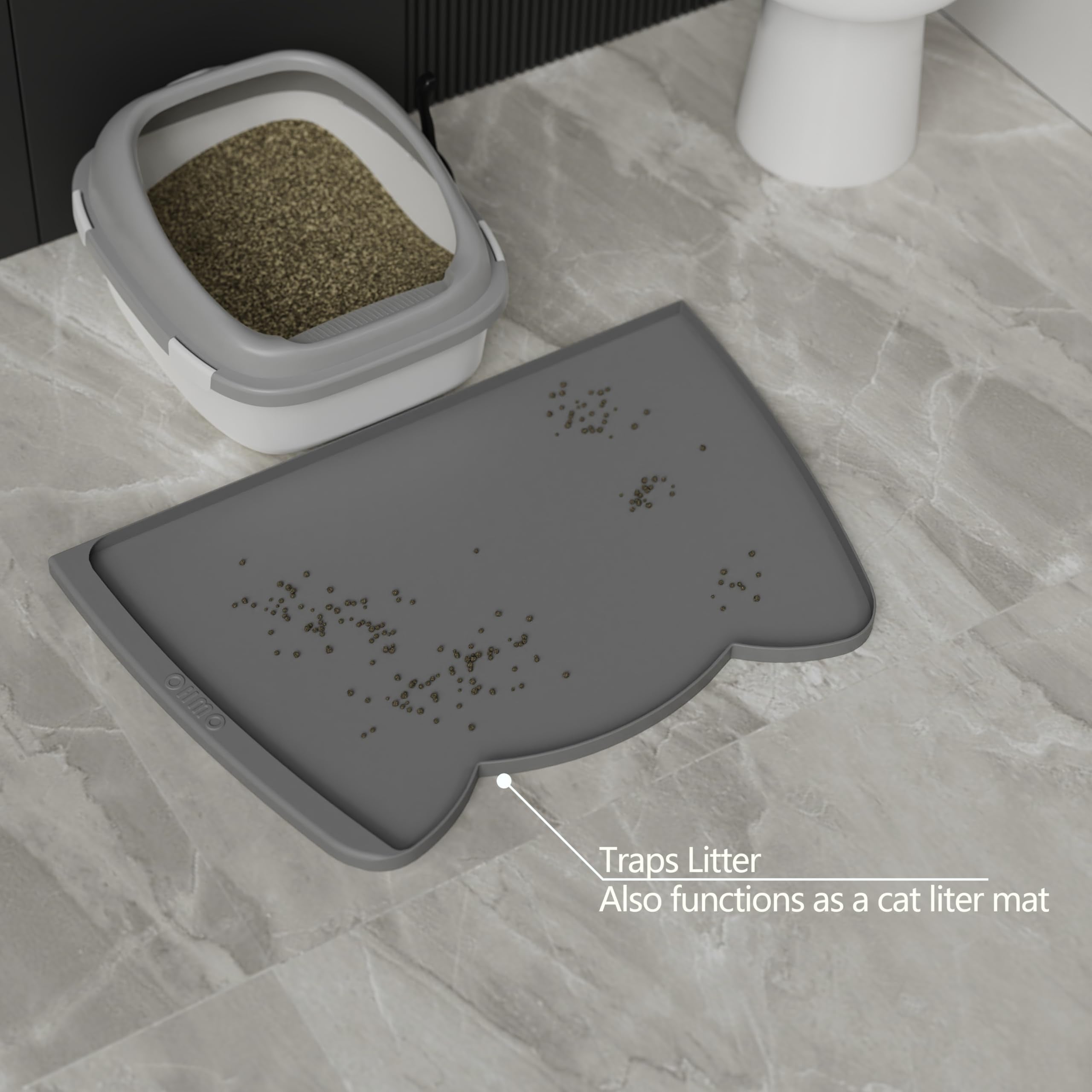 OHMO Large Dog Food Mat, Silicone Pet Feeding Mat, 24x15, Dark Grey