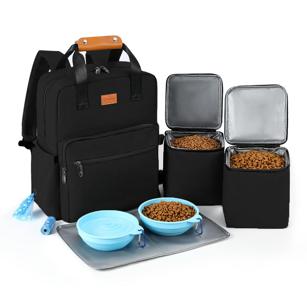 DELOMO Dog Travel Bag, 25L Airline Approved Dog Travel Backpack Set, Black