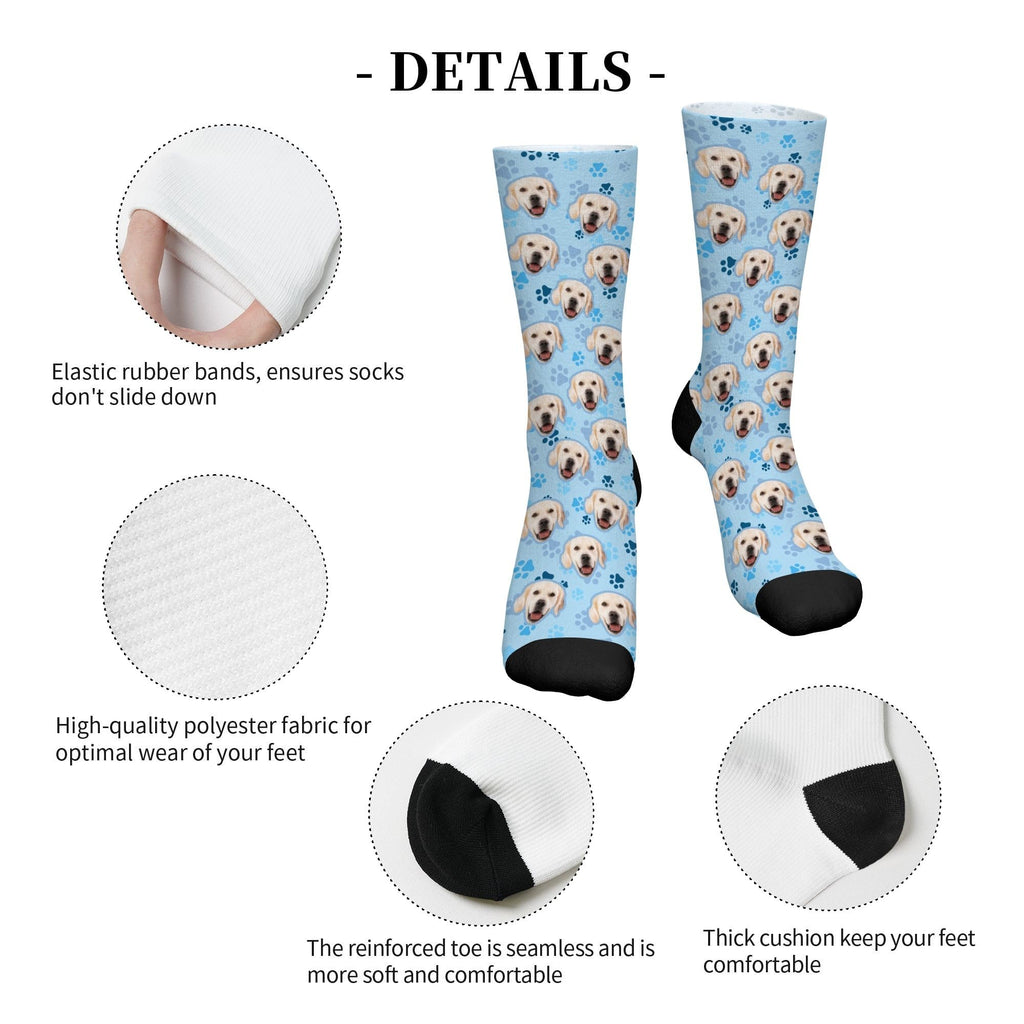 D-Story Custom Pet Face Socks with Pictures Personalized Photos Crew Socks Dog's Tracks Paws Novelty Animal Soft Funny Sock Customized Gifts for Dog Mom Dad