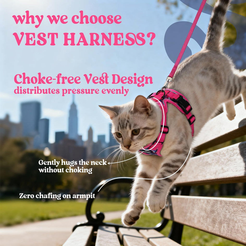 rabbitgoo Cat Harness and Leash Set, Escape Proof Vest, Coconut Fuchsia