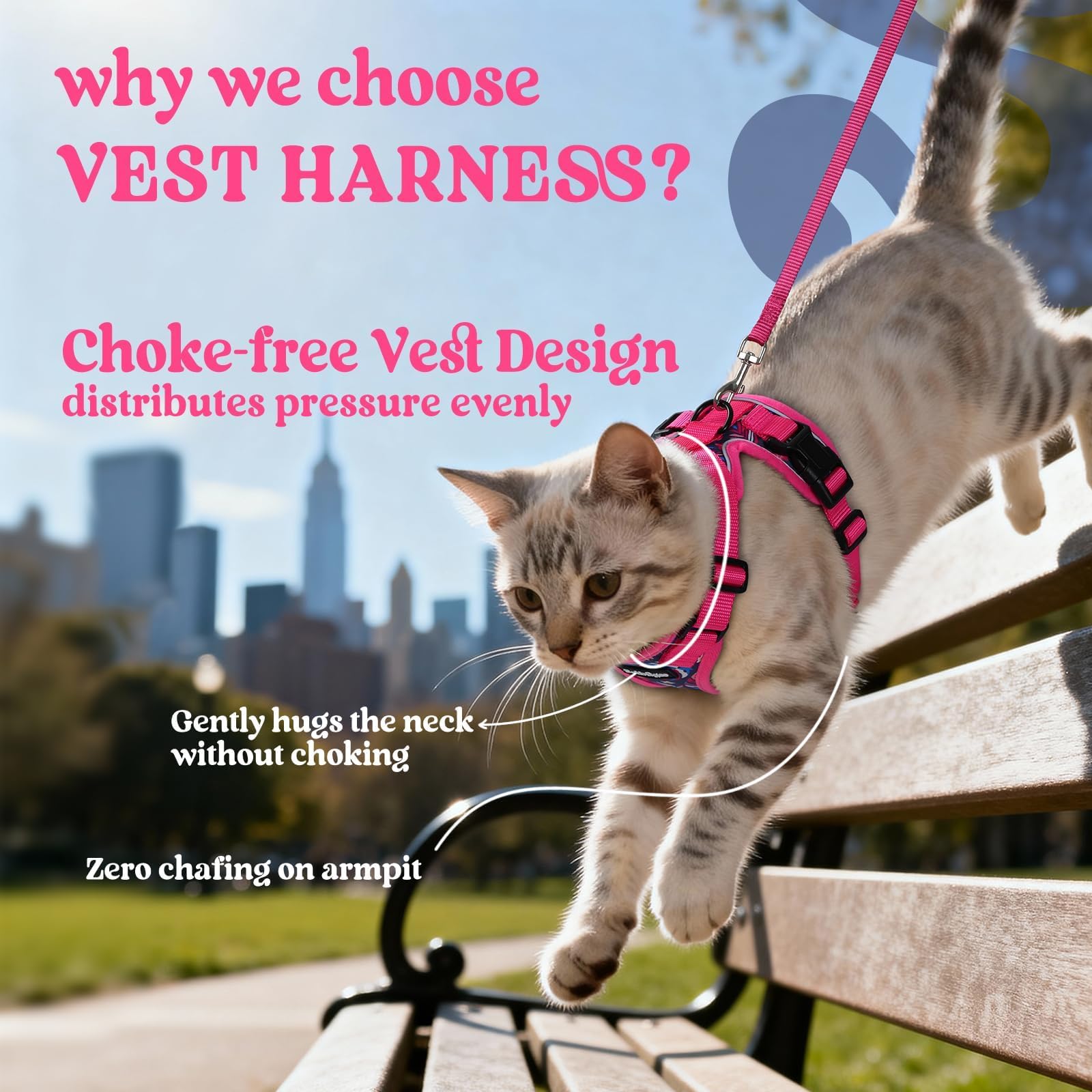 rabbitgoo Cat Harness and Leash Set, Escape Proof Vest, Coconut Fuchsia