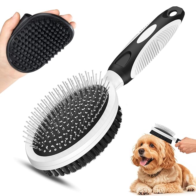 2PCS Pet Grooming Tools - Double-Sided Brush for Shedding and Bathing, Suitable for Short/Long Haired Dogs Cats and Horses, Deshedding Dog Brush, Mane & Tail Combs for Horses - Pet Supplies (Purple)