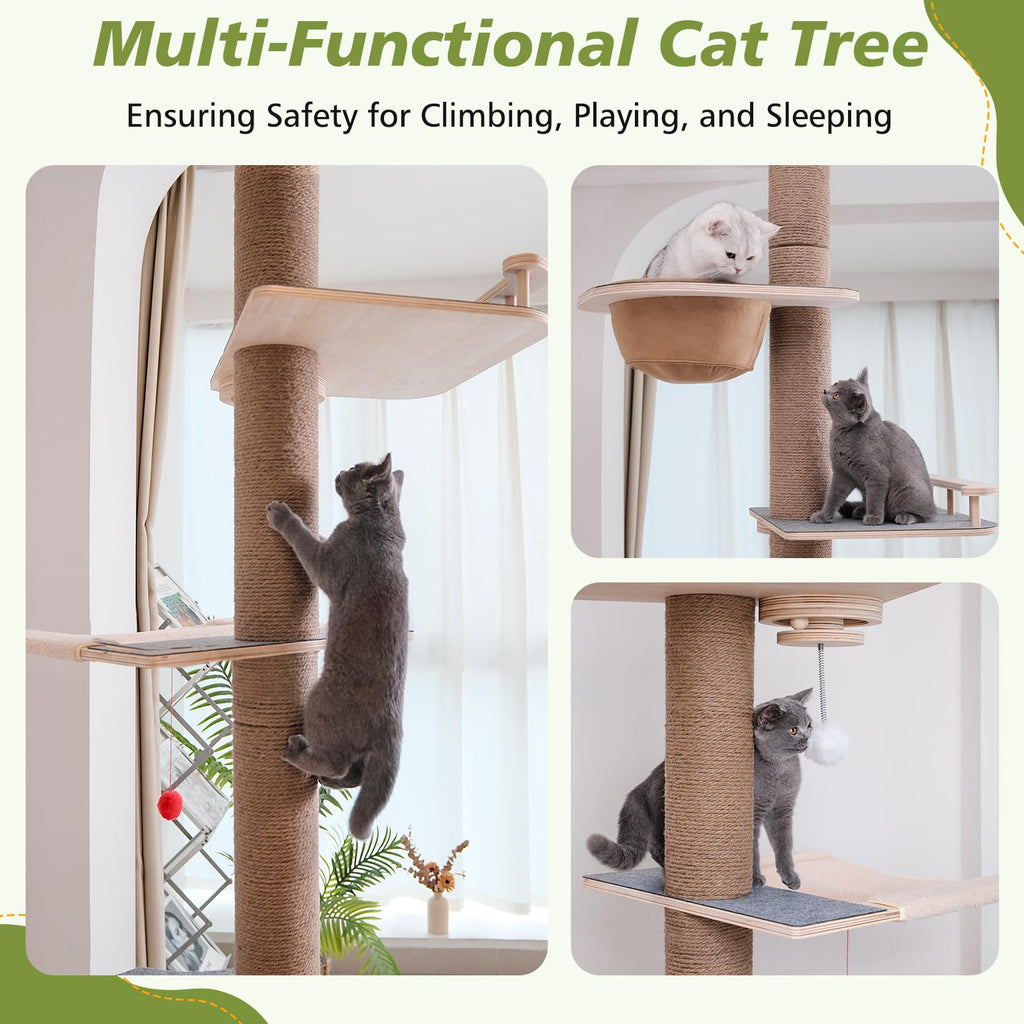 Cat Tree Floor to Ceiling, Cat Tower with Hammock & Perch, Scratching Post