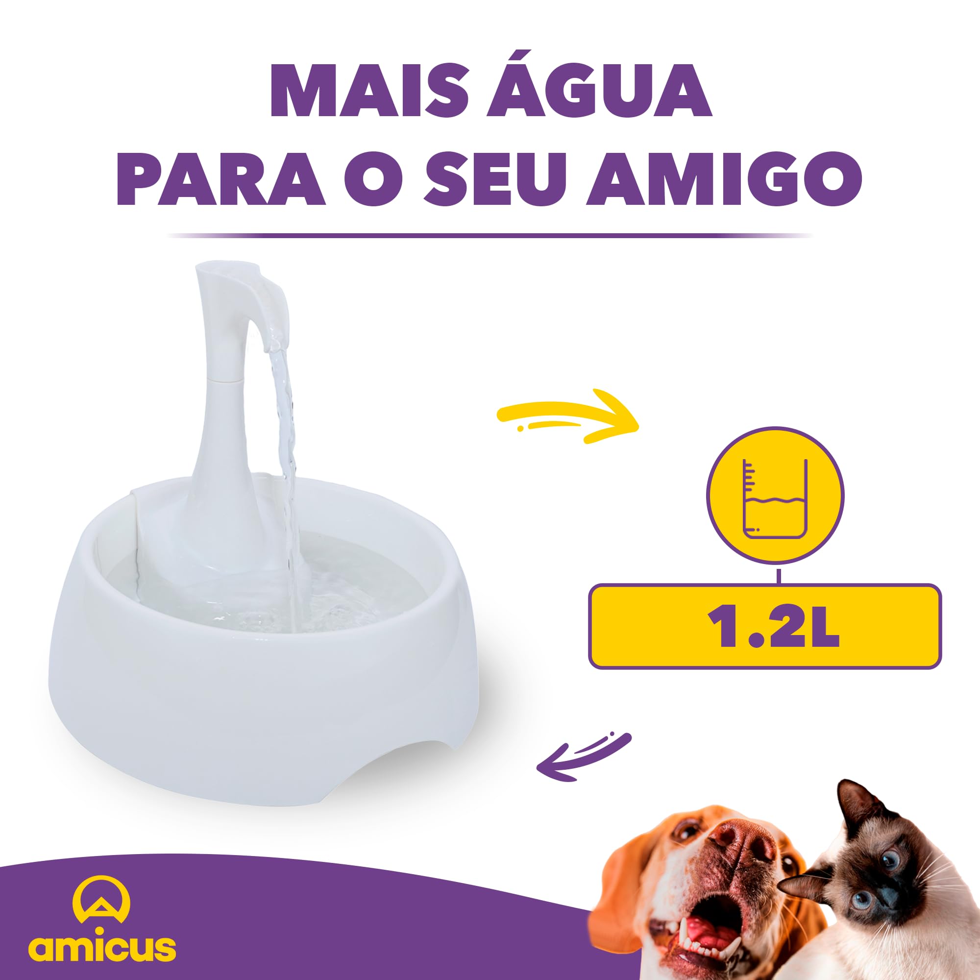 Aqua First Pet Water Fountain - Automatic Drinking Bowl for Cats and Dogs - Light and Portable - Replaceable Filters - Ergonomic Design - 1.2L/42 fl oz - White