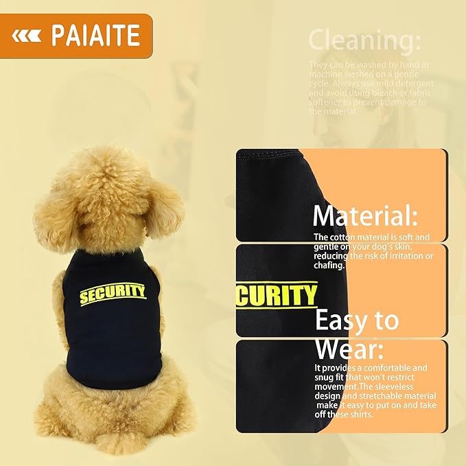 Discover Cozy Cotton Canine Wear: Soft, Lightweight, and Breathable Dog Shirt Vest with Eye-Catching Graphics(Security), Keeping Your Furry Friend Warm and Comfy! Black L