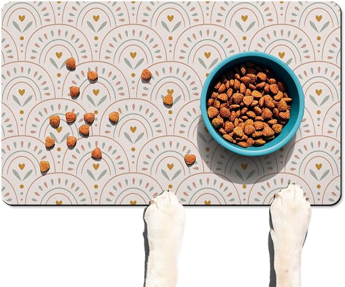 Absorbent Pet Dog Bowl Mat for Food and Water, Pet Cat Food Feeding Mat with Non Slip Rubber Backing, Dog Food Mats for Floors Waterproof, 17"x30"