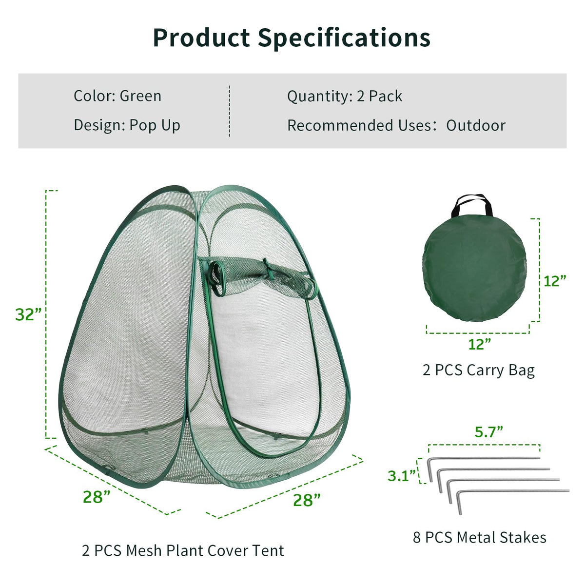 2PCS Large Netting Tent for Garden Protection Mesh Plant Cover from Animals