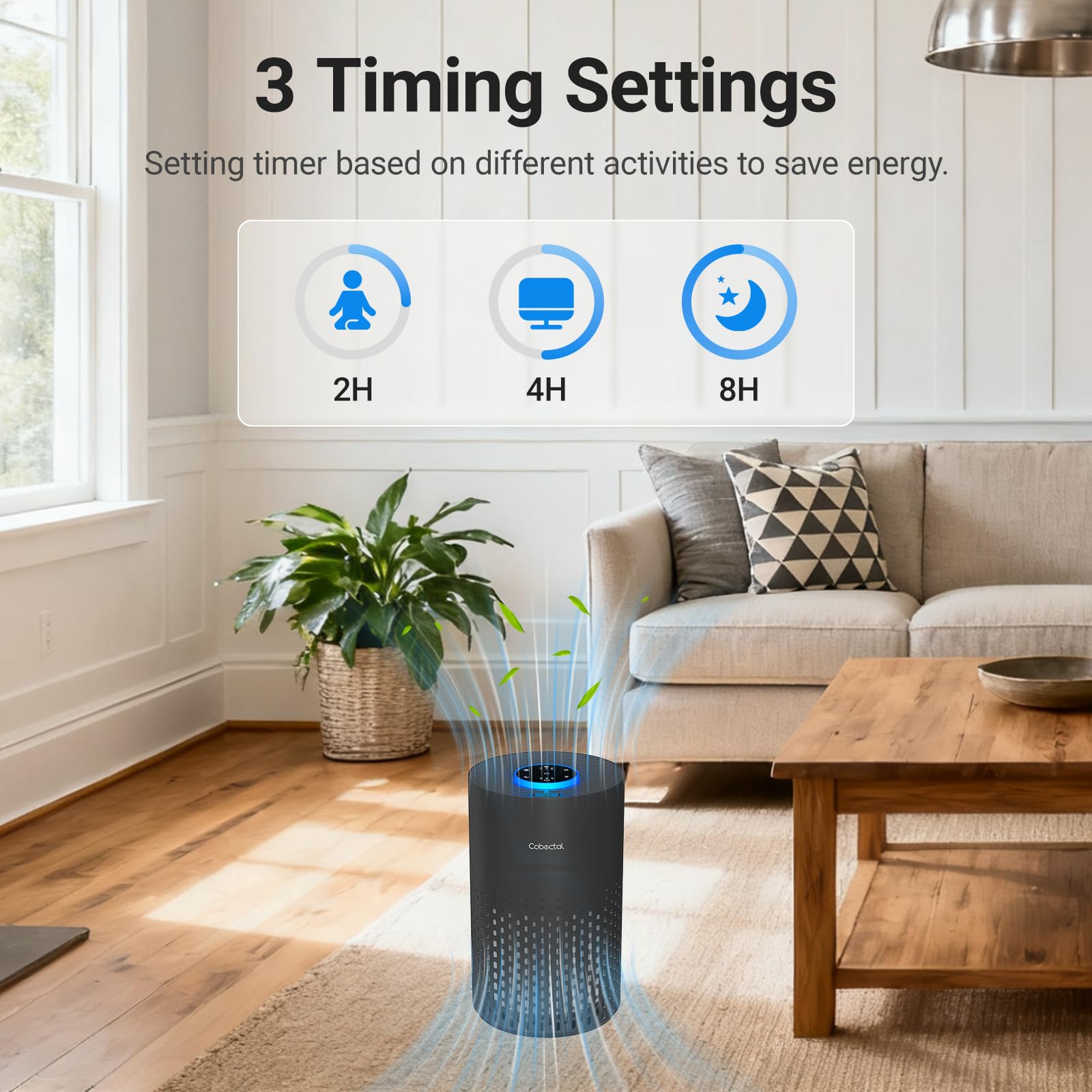 2 Pack Air Purifiers for Bedroom Home, Cobectal Air Cleaner with HEPA 3-in-1 Filter for Room up to 1050 ft², Sleep Mode & Aroma Function, Portable Air Purifiers for Office, Dorm, RVs, Black