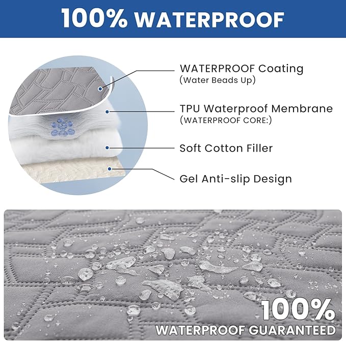 Waterproof Dog Bed Cover, Non-Slip Dog Blanket for Couch, Couch Covers for Dogs Washable, Pet Blanket for Furniture, Pet Bed Mat for Sofa, Car, Pet Supplies (52x82 Inch, Light Grey)