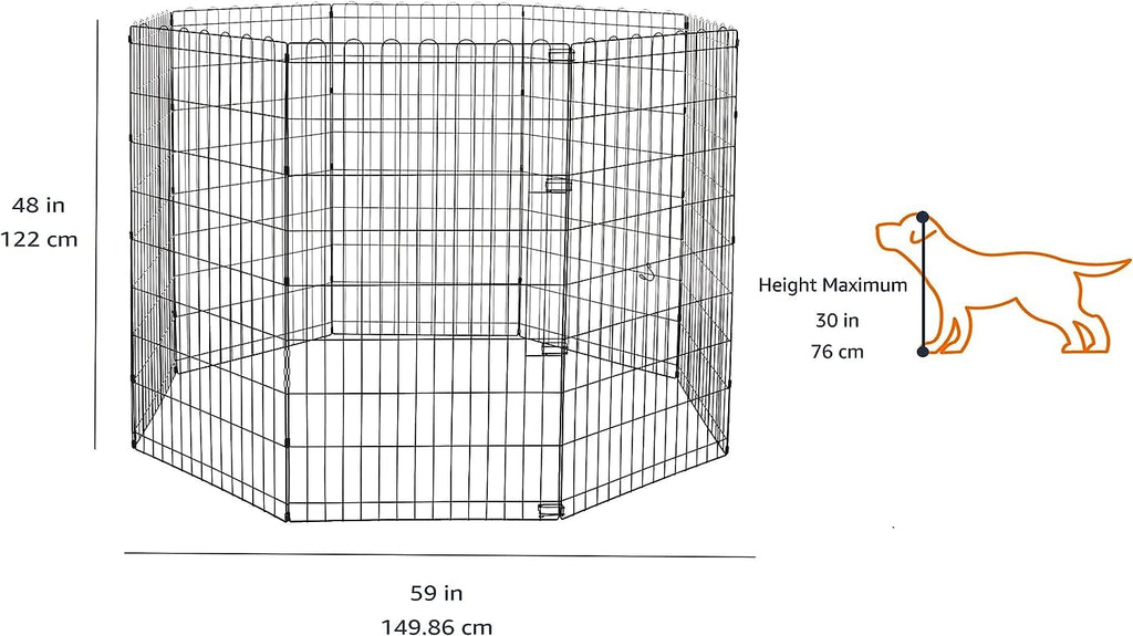Amazon Basics Foldable Octagonal Metal Exercise Dog Playpen, Indoor/Outdoor, No Door, 8 Panels, 24 x 48 Inches, Rust-Resistant, X-Large, Black