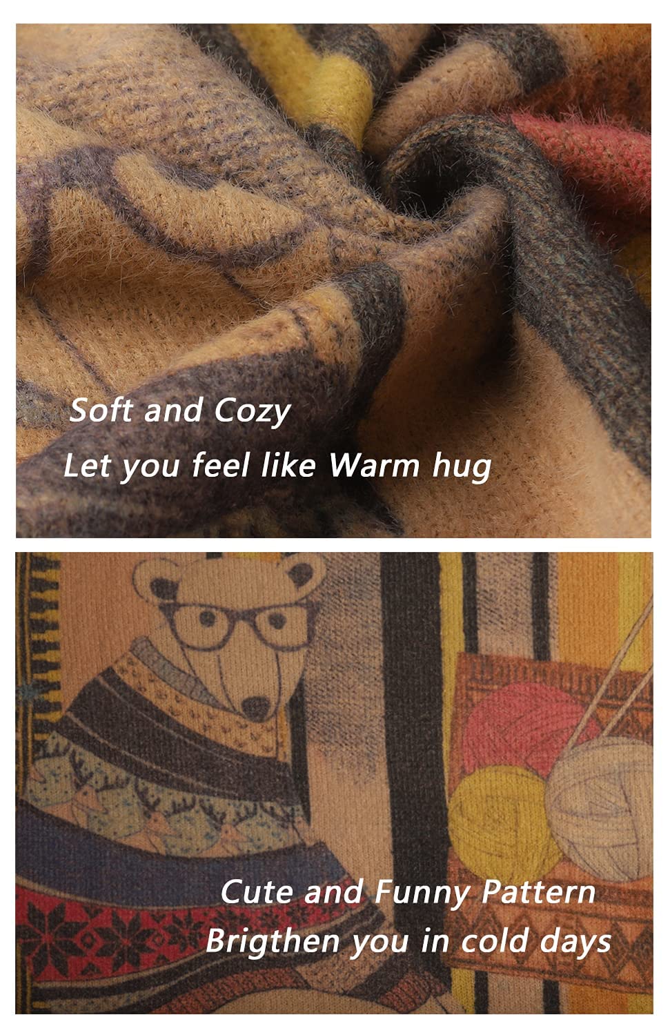 YESNO Women Casual Graphic Crew Neck Loose Long Sleeve Knitted Pullover Printed Sweater XS S01 CR31