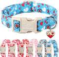 Valentines Dog Collar, Blue Heart Dog Collar, Cute Loving Heart Printed Collar with Quick Release Plastic Buckle for Boys&Girls Dogs, Large