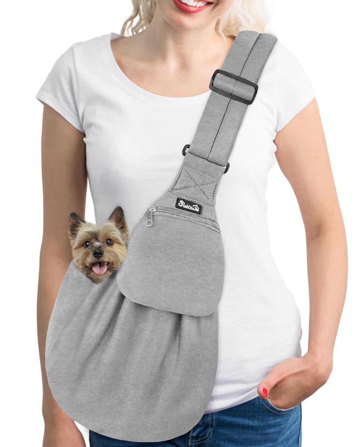 SlowTon Dog Carrier Sling - Thick Padded Shoulder Strap Adjustable, DGY S