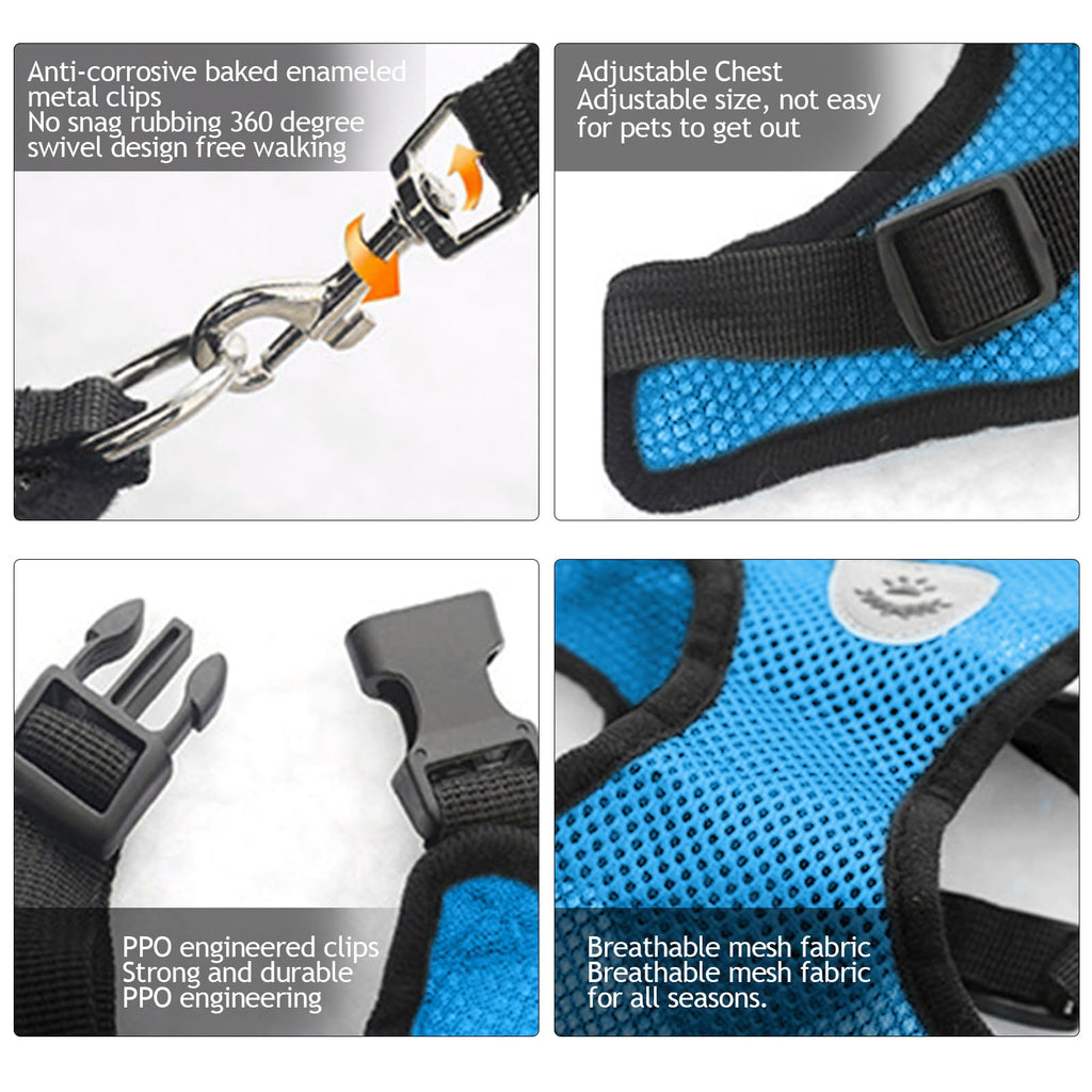 shudyear Summer cat Chest Harness and Leash, Anti-Escape Adjustable Soft mesh cat Leash and Chest Harness Set for All Types of Cats cat Vests(Size XL, Sky Blue)