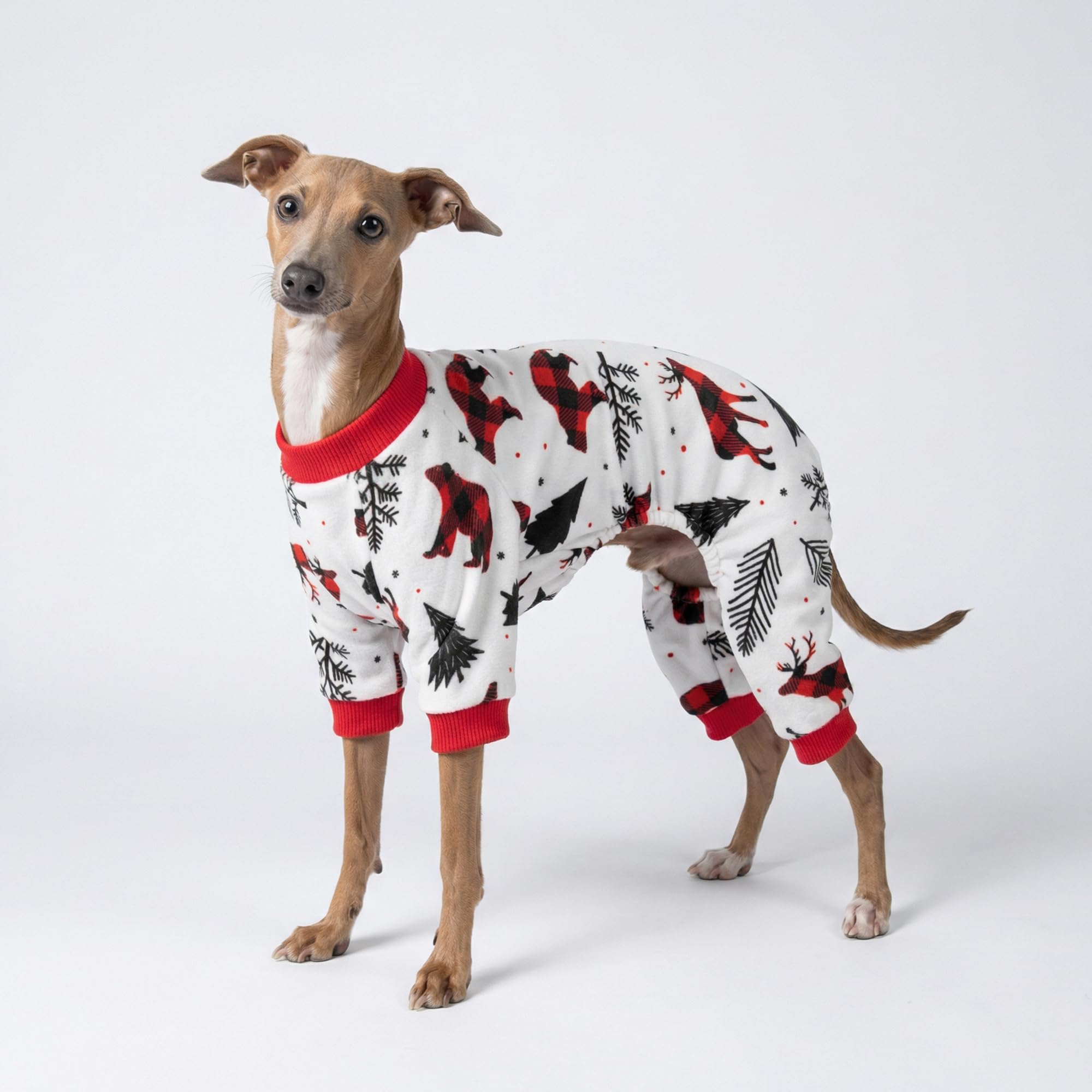 Fitwarm Reindeer Dog Christmas Pajamas, Winter Doggy Clothes for Small Dogs Boy Girl, Fleece Dog Onesie with Feet, Holiday Pet Outfit, Black, White, Red, XXL