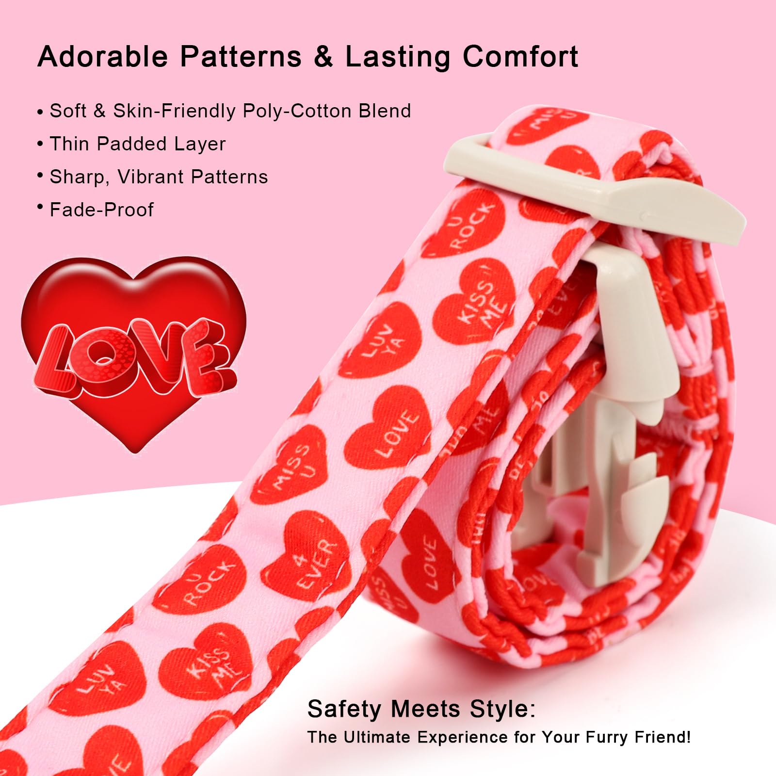 Babole Pet Valentines Dog Collar for Large Dogs - Valentine Red Conversation Hearts Dog Collars, Love Boy Girl Dogs Collars, Lightweight Adjustable Cute Puppy Collar with Quick-Release Buckle L