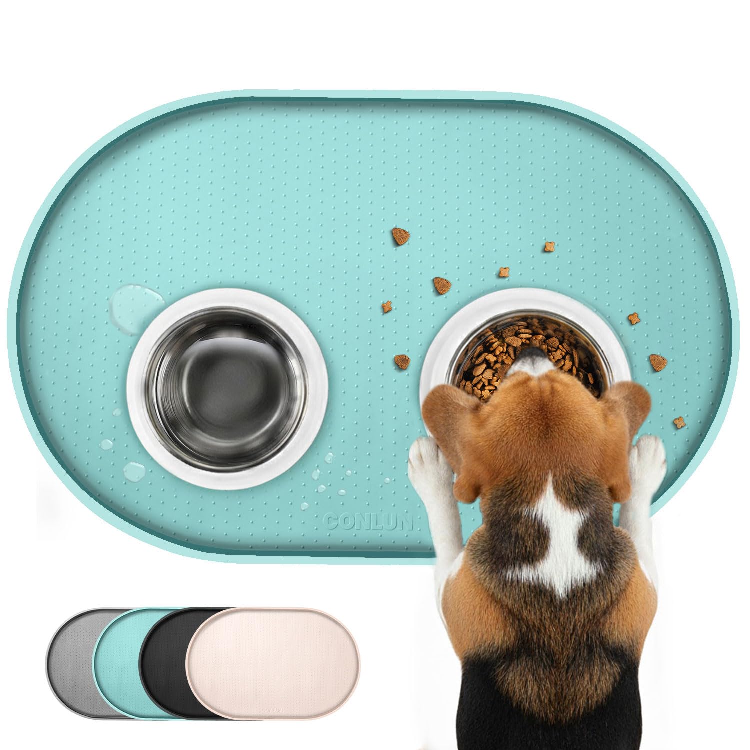 Conlun Dog Food Mat,Raised Edges Pet Food Mats for Spill Containment,BPA-Free Silicone Cat Dog Feeding Mat for Floor Waterproof,Rubber Pet Placemats for Food and Water Bowls 1/2 Inch